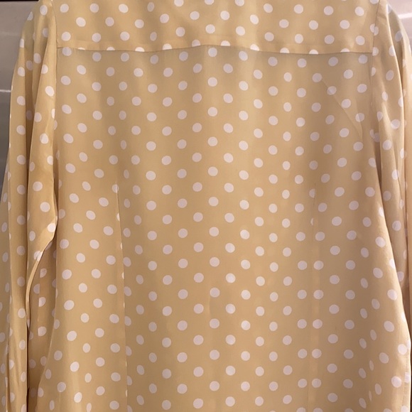 STYLE PARIS MADE IN FRANCE SILK POLKADOT YELLOW RUFFLE BLOUSE - Picture 8 of 9
